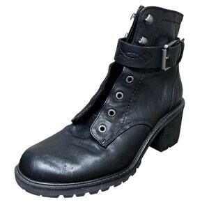 Zodiac Boots Size 9 Gemma‎ Side Zip Chic Cool Leather Buckle Goth Emo Lug Sole